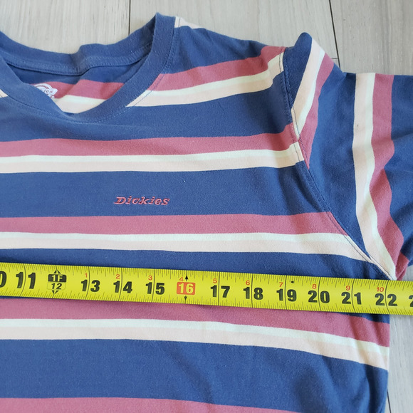 Dickies T Shirt Womens 1X Red Blue Striped Embroidered Retro Long Baby Tee - Picture 7 of 10